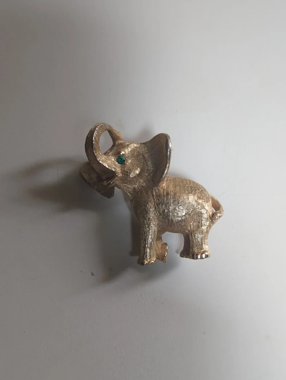 Vintage Gold tone Elephant Brooch With Emerald Eye
